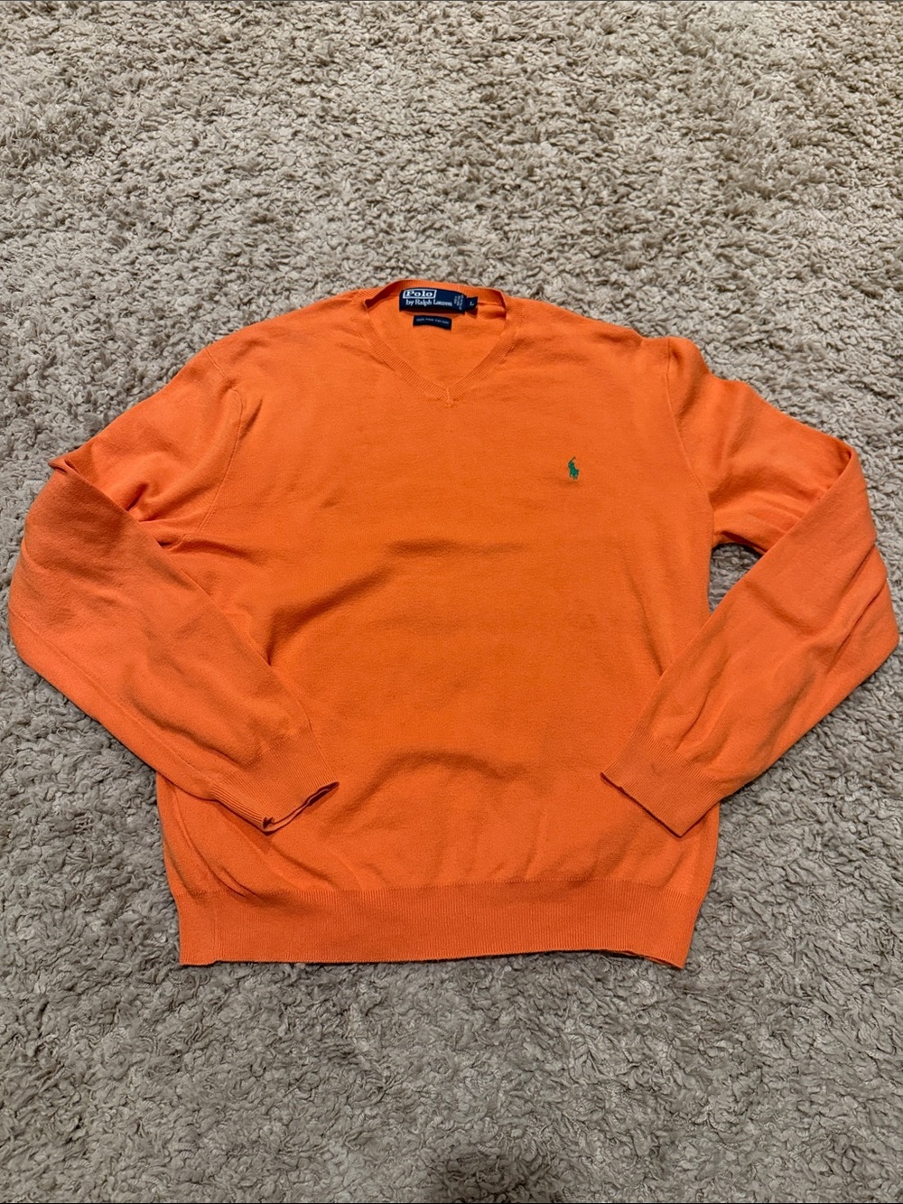 Polo Ralph Lauren Men's Pima Cotton V Neck Sweater Orange Large